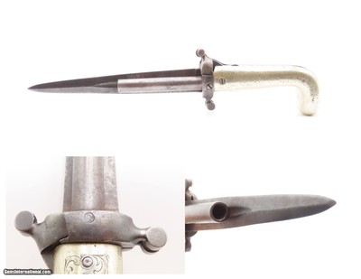 RARE Antique DUMOUTHIER Double Barrel Percussion KNIFE Pistol GERMAN SILVER Liege Proofed SIDE by SIDE Pistol/Knife Combo