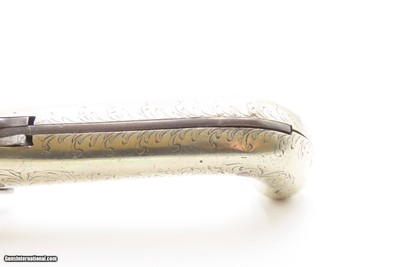 RARE Antique DUMOUTHIER Double Barrel Percussion KNIFE Pistol GERMAN SILVER Liege Proofed SIDE by SIDE Pistol/Knife Combo - Image 14 of 19