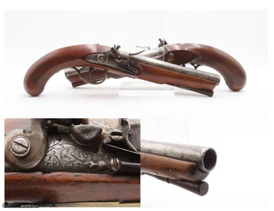 ENGRAVED British PAIR of I. SPENCER Antique Belt FLINTLOCK Pistols
Early-1800s Self Defense Flintlock Pistols