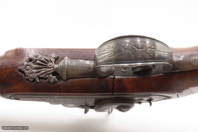 1804 SILVER Hallmark Antique Joseph MANTON Pistol Large Ornate Set TriggerENGRAVED with CAST SILVER HARDWARE - Image 7 of 20