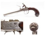 Engraved & SILVER INLAID Antique T. RICHARDS Cannon Barrel FLINTLOCK Pistol With SILVER MASK CAP and IRISH REGISTRATION Mark - 1 of 21