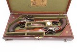 c1780s CASED SET Antique BENNETT Flintlock DUELING PISTOLS British .58 Cal. Beautiful Brace of ENGRAVED DUELERS w/ACCESSORIES - 3 of 25