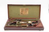 c1780s CASED SET Antique BENNETT Flintlock DUELING PISTOLS British .58 Cal. Beautiful Brace of ENGRAVED DUELERS w/ACCESSORIES - 2 of 25