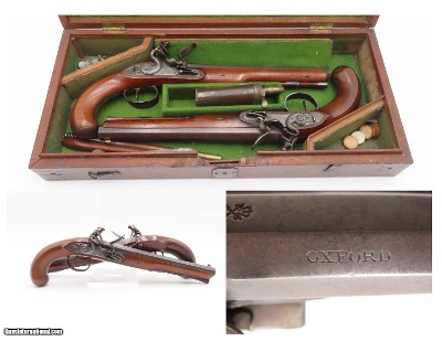 c1780s OXFORD, ENGLAND CASED SET Antique JOHN COLLIS Flintlock Pistols .66
LARGE MATCHED PAIR MARTIAL SIDEARMS
