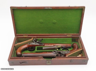 c1780s OXFORD, ENGLAND CASED SET Antique JOHN COLLIS Flintlock Pistols .66LARGE MATCHED PAIR MARTIAL SIDEARMS - Image 2 of 25