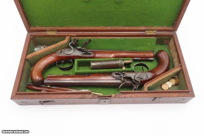 c1780s OXFORD, ENGLAND CASED SET Antique JOHN COLLIS Flintlock Pistols .66LARGE MATCHED PAIR MARTIAL SIDEARMS - Image 3 of 25