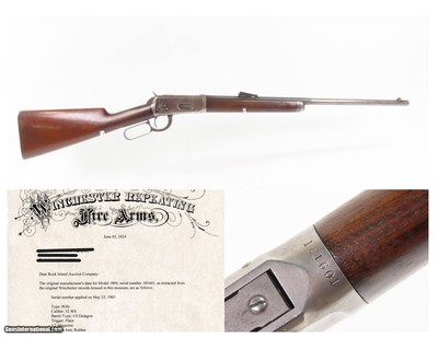 LETTERED Special Order 1903 mfr. WINCHESTER M1894 .32 W.S. Repeater C&R Half Octagonal Barrel, 1/2 Magazine, Shotgun Butt