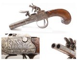 18th Century European DOUBLE BARREL FLINTLOCK Pistol 35 Caliber SILVER WIRE SxS Defensive Sidearm with Engraved Panoplies - 1 of 18