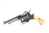 ENGRAVED & GOLD INLAID Antique BELGIAN Folding Trigger 9mm PINFIRE Revolver DOUBLE ACTION Sidearm w/HOLSTER & ANTIQUE IVORIES - 3 of 18