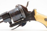 ENGRAVED & GOLD INLAID Antique BELGIAN Folding Trigger 9mm PINFIRE Revolver DOUBLE ACTION Sidearm w/HOLSTER & ANTIQUE IVORIES - 12 of 18