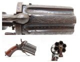 ENGRAVED Antique BELGIAN 9mm Pinfire LEFAUCHEUX Style PEPPERBOX RevolverNice FOLDING TRIGGER 6-Shot SELF DEFENSE Sidearm - 1 of 13