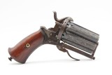 ENGRAVED Antique BELGIAN 9mm Pinfire LEFAUCHEUX Style PEPPERBOX RevolverNice FOLDING TRIGGER 6-Shot SELF DEFENSE Sidearm - 2 of 13