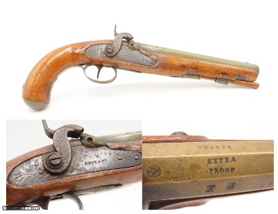 LIEGE PROOFED Mid-1800s Antique BRASS BARREL “Manstopper” PERCUSSION Pistol Lightly Engraved Impressive .69 Smoothbore 19th Century Sidearm