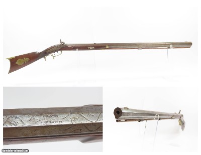 1860s mfg. Lock Haven, PA. Antique J. HARDER Half Stock Percussion HOMESTEAD Rifle GAME GETTING .40 Caliber Rifle with SET TRIGGER and PATCHBOX