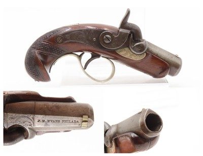 1850s PHILADELPHIA, PA Antique J.E. EVANS “PEANUT” DERINGER Pistol .44 cal. Period Copy of Henry Deringer’s Famous Pistol