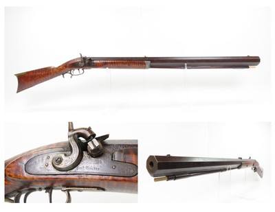 c1850s Antique BUFFALO LONG RIFLE by J.W. VAN METER DARKE COUNTY, OHIO .65
25 LB. HEAVY LARGE BORE OCTAGONAL