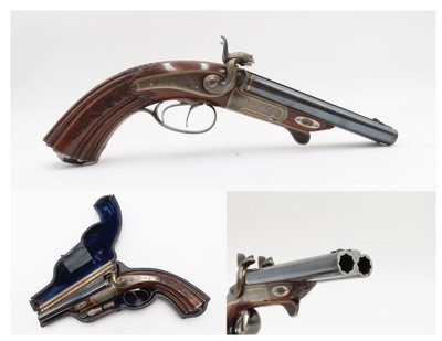 BERLIN GERMANY Antique BARELLA Double Barrel PINFIRE Side x Side Pistol .44 Elegant Royal Gunmaker to the Likes of Wilhelm I
