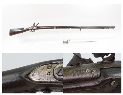 WAR of 1812 Era Antique THOMAS FRENCH U.S. M1808 FLINTLOCK Musket w/BAYONET 1813 Dated; 1 of only 4,000 Manufactured