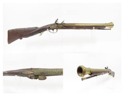 OTTOMAN EMPIRE Antique BRASS BARRELED Early 1800s Flintlock BLUNDERBUSS
HIGHLY ORNATE, CARVED, & ENGRAVED Close Range Gun