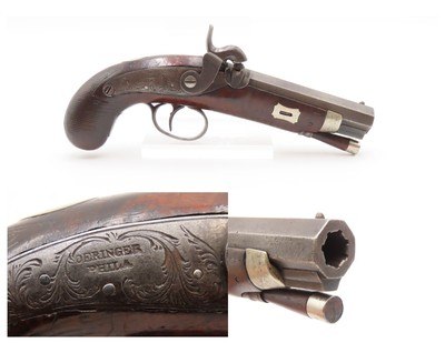 ENGRAVED & SILVER Mounted Antique DERINGER Percussion Pistol KILLED LINCOLN Henry Deringer’s Famous Pocket Pistol GERMAN SILVER