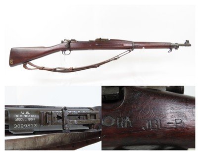 WORLD WAR II U.S. Remington M1903 BOLT ACTION .30-06 C&R Rifle w/SLING WWII Early 1942 mfg. with “RA/FLAMING BOMB/12-41” Barrel