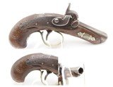 ENGRAVED & SILVER Mounted A.J. PLATE Antique DERINGER .42 Percussion Pistol SAN FRANCISCO Retailer Marked POCKET PISTOL - 1 of 14