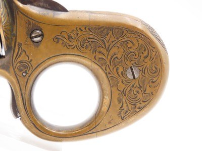 c1876 Antique JAMES REID My Friend KNUCKLE DUSTER .32 RF Revolver ENGRAVEDCatskill, New York BRASS KNUCKLE-PISTOL Combination - Image 3 of 14