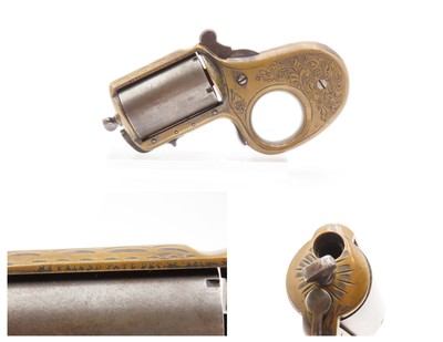 c1876 Antique JAMES REID My Friend KNUCKLE DUSTER .32 RF Revolver ENGRAVED
Catskill, New York BRASS KNUCKLE-PISTOL Combination