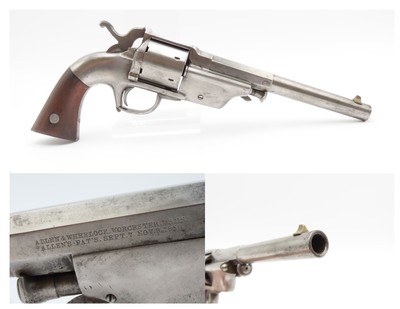 RARE CIVIL WAR Antique ALLEN & WHEELOCK Center Hammer Lipfire ARMY Revolver 1 of 250 .44 Caliber LIPFIRE Revolvers Made c. 1861
