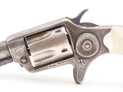 ENGRAVED, SILVER PLATED Antique COLT NEW LINE .32 RF Revolver PEARL GRIP1874 Mfr. “GILDED AGE” Sidearm - Image 4 of 17