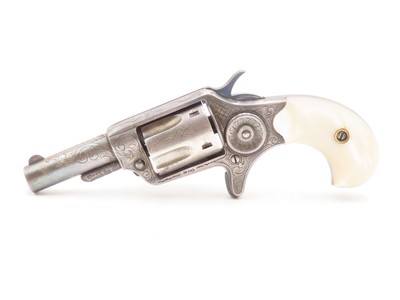 ENGRAVED, SILVER PLATED Antique COLT NEW LINE .32 RF Revolver PEARL GRIP1874 Mfr. “GILDED AGE” Sidearm - Image 2 of 17