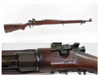 WORLD WAR II U.S. Remington M1903A3 Bolt Action C&R INFANTRY Rifle .30-06
Made in 1944 “R.A. / FLAMING BOMB / 8-44” Barrel