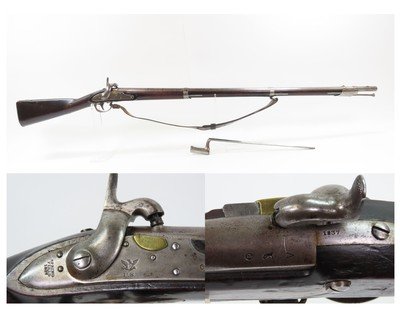 Antique U.S. SPRINGFIELD ARMORY M1816 Percussion CONVERSION Musket BAYONET
1837 mfg. U.S. Military LONGARM w/BAYONET & SLING