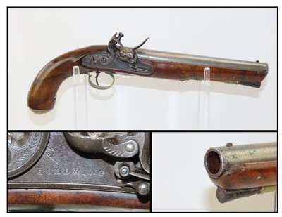 GOLDRING FLINTLOCK Martial Pistol Engraved Antique .65 Caliber Birmingham Full Size Flintlock in a Martial Caliber!