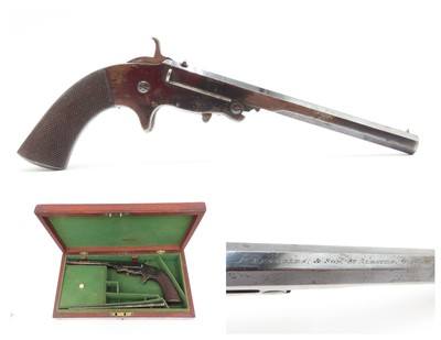 CASED Antique J. VENABLES & SON Tranter’s Patent SINGLE SHOT .230 RF Pistol RETAILER MARKED British CIVIL WAR ERA Rimfire