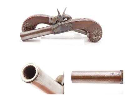 MATCHING BRACE of Antique ENGRAVED Boxlock Percussion SELF DEFENSE Pistols
European GOLD INLAID .45 Caliber Mid-1800s Pistols