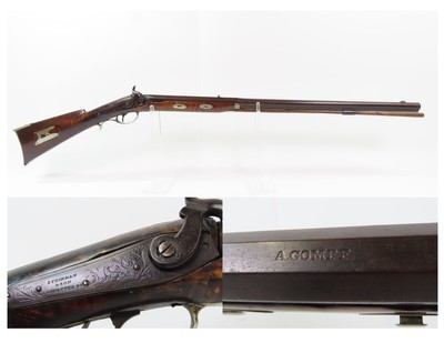 LANCASTER, PENNSYLVANIA Antique GOMPF Long Rifle GERMAN SILVER DOG BACK ACTION Engraved GAME GETTING Homestead Rifle