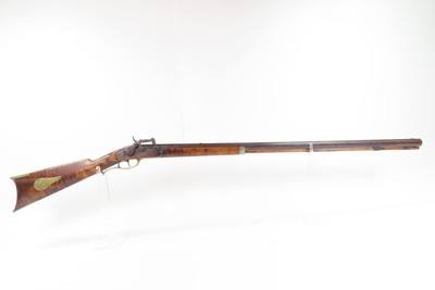 ENGRAVED Mid-1800s Antique AMERICAN Half Stock Perc. SUPERPOSED LOAD Rifle
GAME GETTING .45 Caliber Rifle with ALBANY LOCK