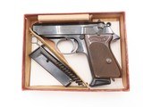 1962 ORIGINAL BOX SET German WALTHER Model PPK-L DURAL .22 LR Pistol C&R
w/MATCHING FACTORY BOX, EXTRA MAGAZINE & BORE BRUSH