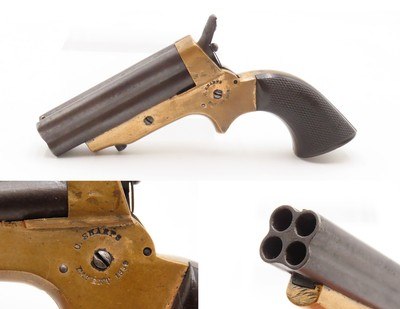 Antique CIVIL WAR/WILD WEST Era C. SHARPS Model 2 .30 RF PEPPERBOX Revolver 4-Shot FRONTIER Self Defense Pocket Gun