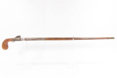 Antique ENGRAVED .52 Percussion SHEATHING CANE GUN w/BRASS TIP Tampion Plug Common Accessory of the VICTORIAN GENTLEMAN