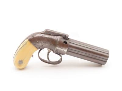 ENGRAVED Antique ALLEN & THURBER Bar Hammer IVORY GRIP Pepperbox BELLY GUN
First American Double Action Revolving Pistol