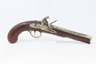 RULE BRITANNIA! ADMIRAL HOWE British FLINTLOCK Pistol by ELLIS .62 AntiqueOrnately Engraved London Sidearm Late-18th Century - Image 2 of 17
