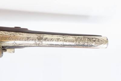 RULE BRITANNIA! ADMIRAL HOWE British FLINTLOCK Pistol by ELLIS .62 AntiqueOrnately Engraved London Sidearm Late-18th Century - Image 10 of 17