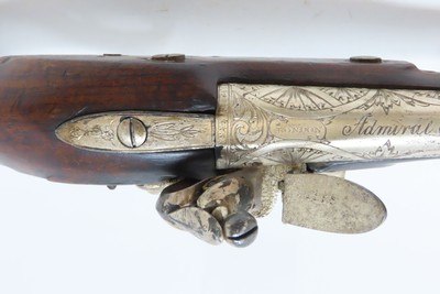 RULE BRITANNIA! ADMIRAL HOWE British FLINTLOCK Pistol by ELLIS .62 AntiqueOrnately Engraved London Sidearm Late-18th Century - Image 8 of 17
