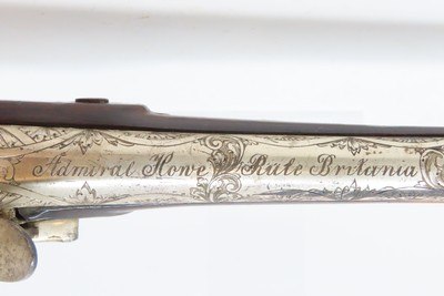RULE BRITANNIA! ADMIRAL HOWE British FLINTLOCK Pistol by ELLIS .62 AntiqueOrnately Engraved London Sidearm Late-18th Century - Image 9 of 17