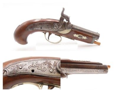 ENGRAVED/SILVER Mounted H.E. DIMICK Marked Antique Derringer Perc. Pistol
Period Copy of Henry Deringer’s Famous Pistol