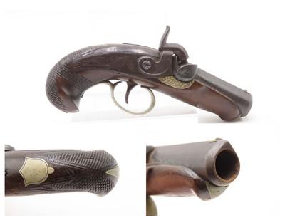 ENGRAVED/SILVER Mounted J.E. EVANS Antique “PEANUT SIZE” DERRINGER Pistol
Period Copy of Henry Deringer’s Famous Pistol