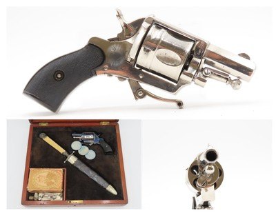 Cased GAMBLING SET” w/Belgian DA Folding Trigger POCKET Revolver & DAGGER7.65mm SELF DEFENSE Handgun w/ACCESSORIES - Image 17 of 17