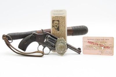 JOHNSON COUNTY, KANSAS SHERIFF DEPUTY COLT “New Pocket” Revolver .32 C&R
With BILLY CLUB, BADGE, I.D. CARD, and OBITUARY